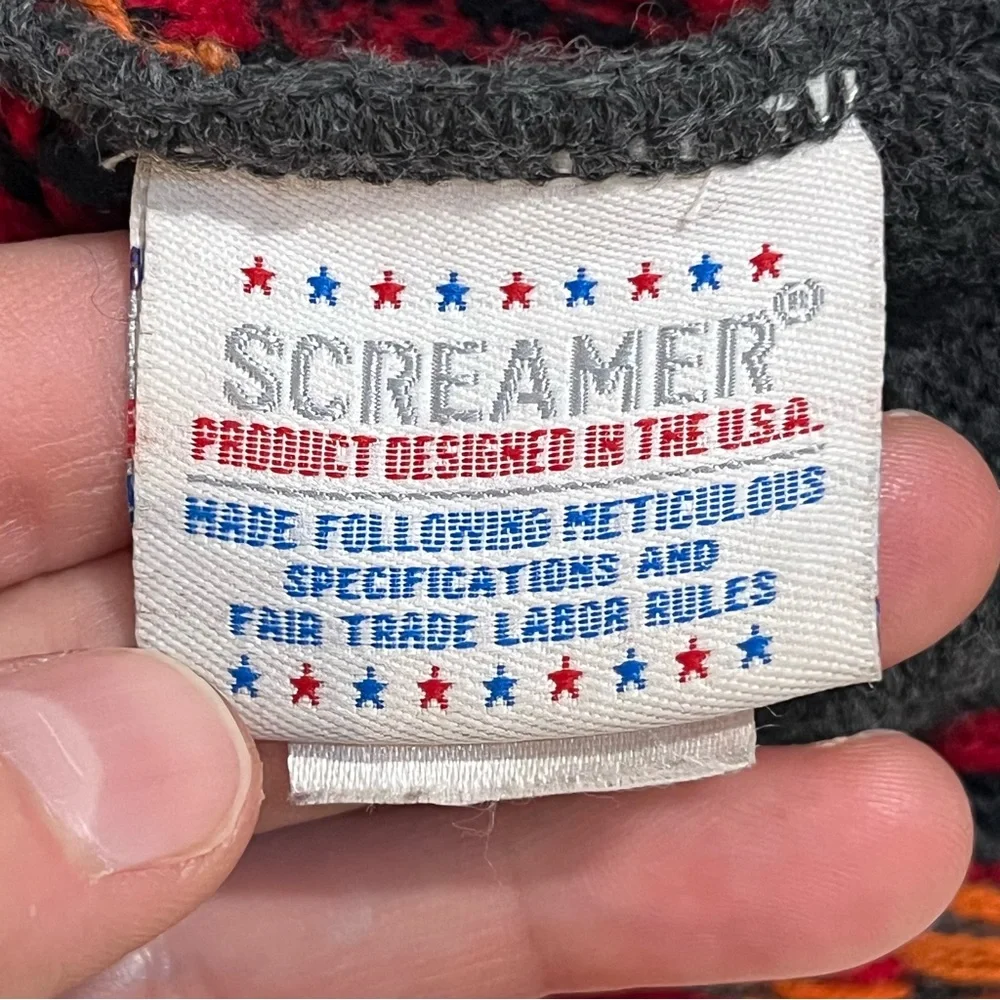 Screamer Kids' Gray and Red Patterned Hat with Ear Flaps